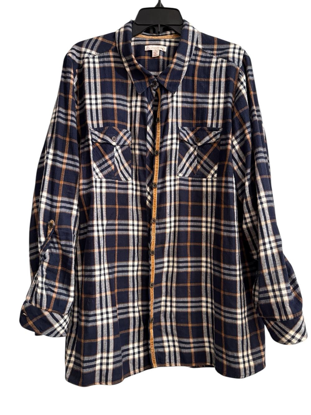 Est 1962 Plaid Button Up Classic Fall LS Top Blouse 2X Black Gold Cabincore